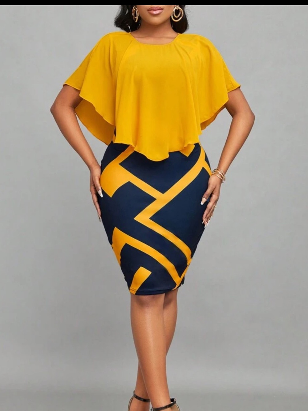 Yellow & Navy Geometric Dress Sz L
